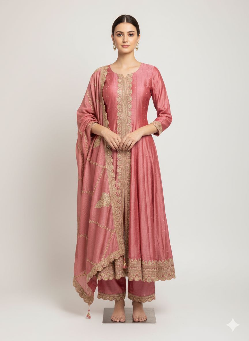 Shree Shanti Selection - Pink Embroidered Anarkali Set